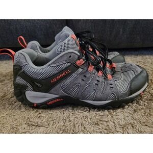 Women's Merrell Hiking Shoes Size 10 Air Cushion Gray/Orange Trim